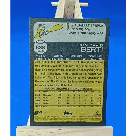 2022 Topps Heritage High Number - Jon Berti #638 - Picture 4 of 4